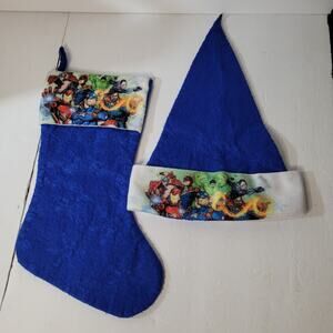 Festive Blue & White Avengers Christmas Stocking & Hat Set